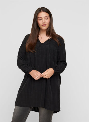 Long-sleeved tunic with tie detail, Black, Model image number 0
