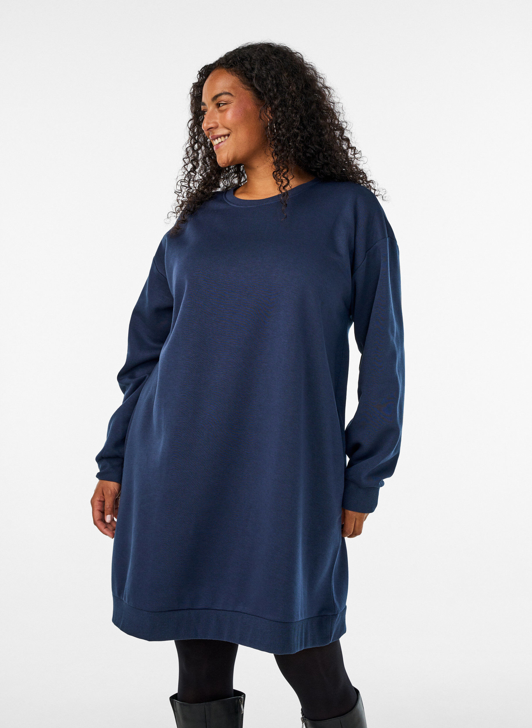 ZizzifashionLoose sweatshirt dress with pockets, Blue, Model image number 0
