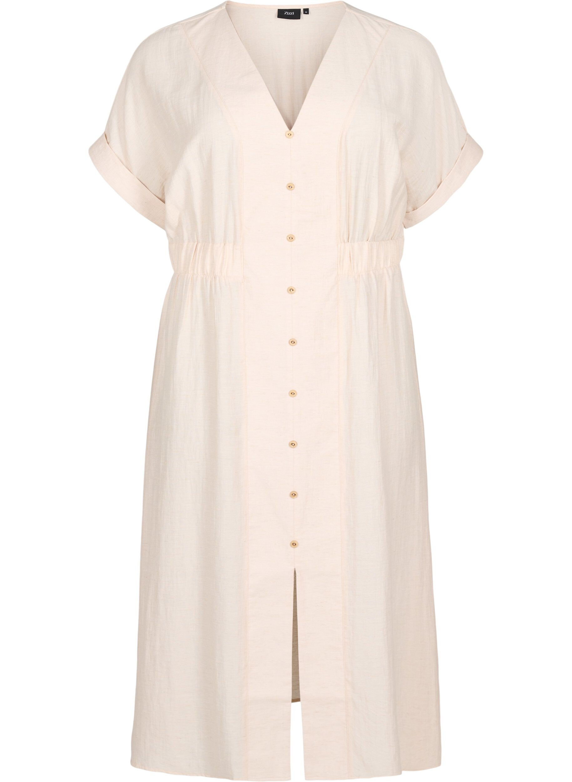 Zizzifashion Linen and viscose midi dress with front slits, Beige, Packshot image number 0