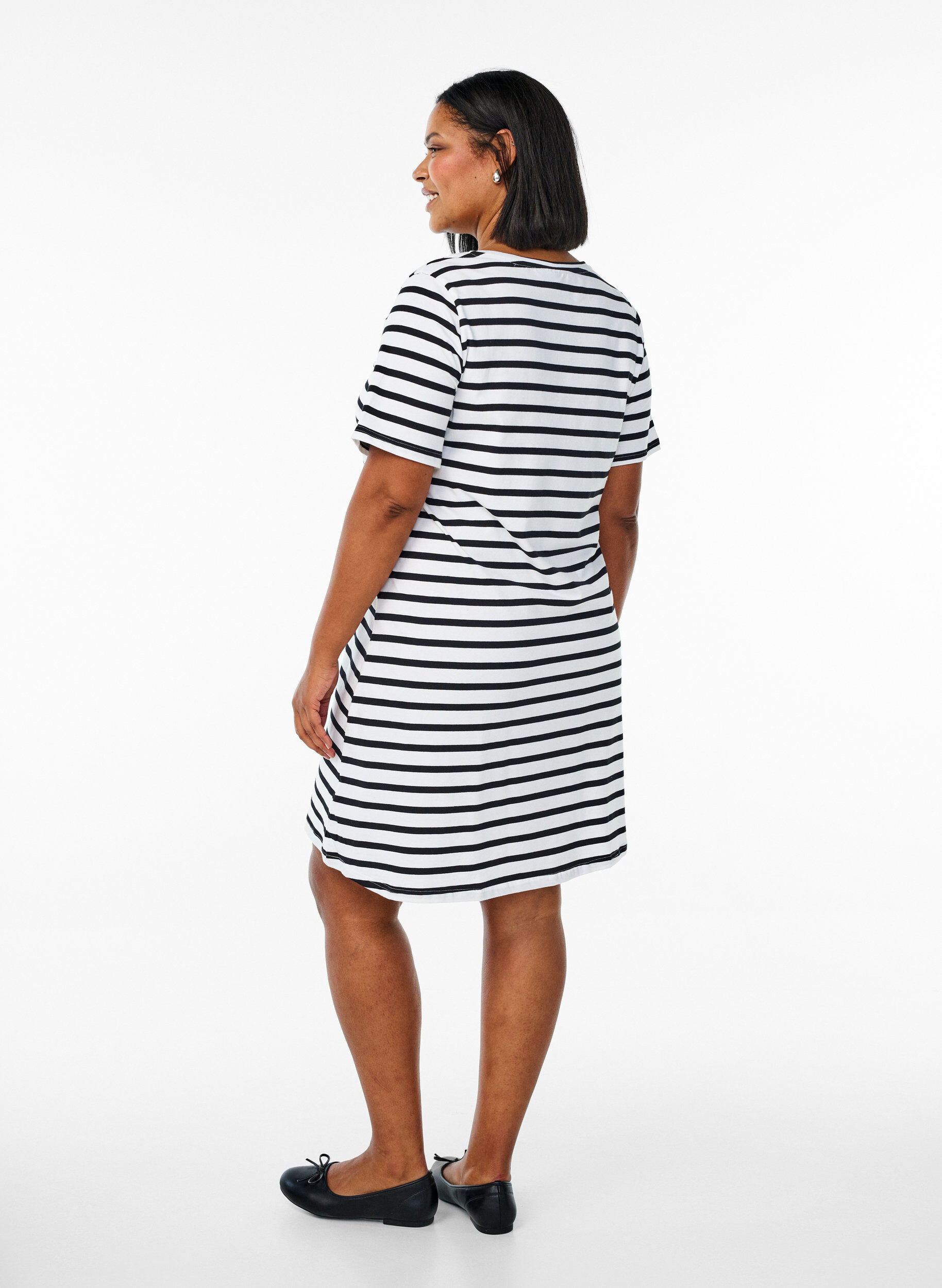 Zizzifashion Striped jersey dress with short sleeves, Black, Model image number 2