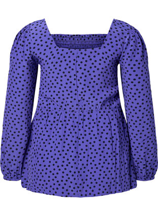 Dotted viscose blouse with smock, R.Blue w. Black Dot, Packshot image number 1
