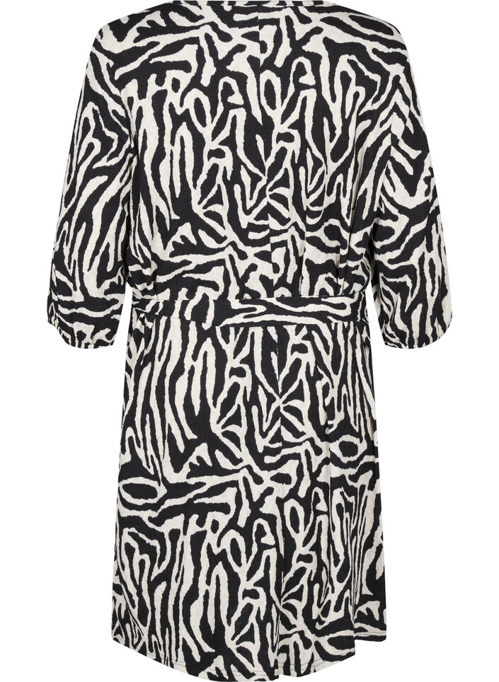 Short dress with 3/4 sleeves and zebra print, Black, Packshot image number 1