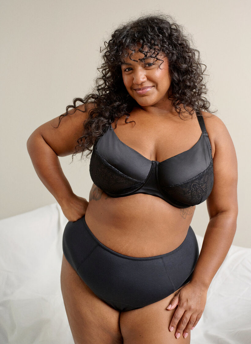 Full coverage bra with lace and microfibre, Black, Image image number 0