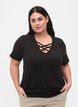 T-shirt with v-neck and cross detail, Black, Model image number 0