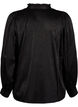 Long-sleeved blouse with ruffles and v-neck, Black, Packshot image number 1
