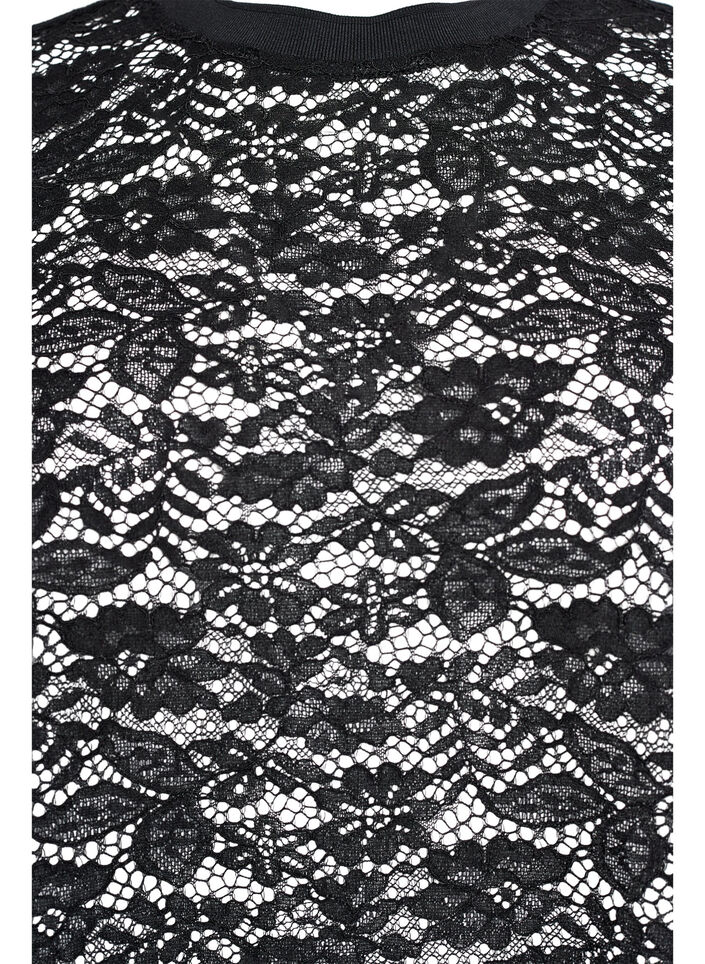 Lace blouse with short sleeves and round neck, Black, Packshot