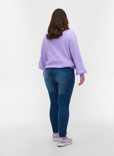Super slim Amy jeans with high waist, Blue denim, Model image number 1
