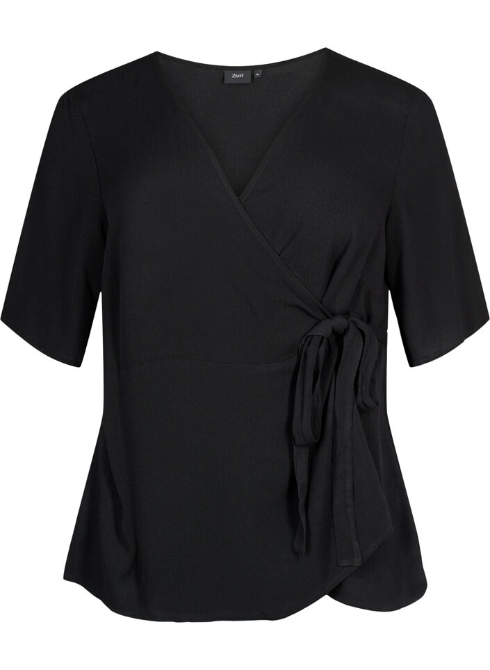Viscose blouse with wrap, Black, Packshot image number 0