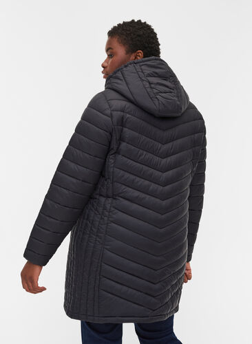 Quilted lightweight jacket with detachable hood and pockets, Black, Model image number 1