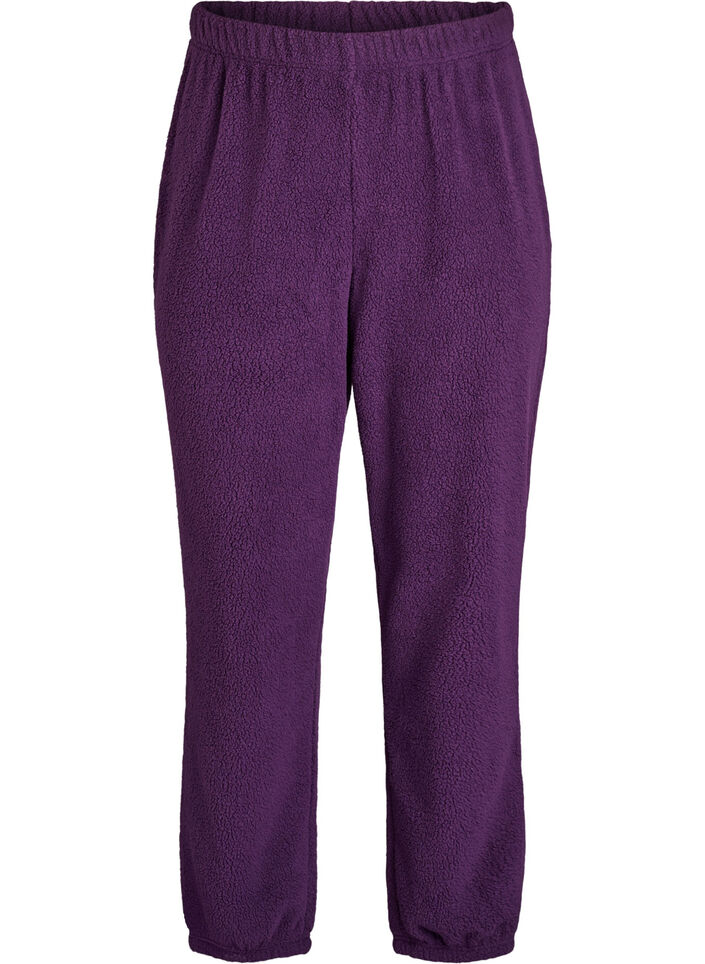 High-waisted teddy fleece trousers, Purple, Packshot image number 0