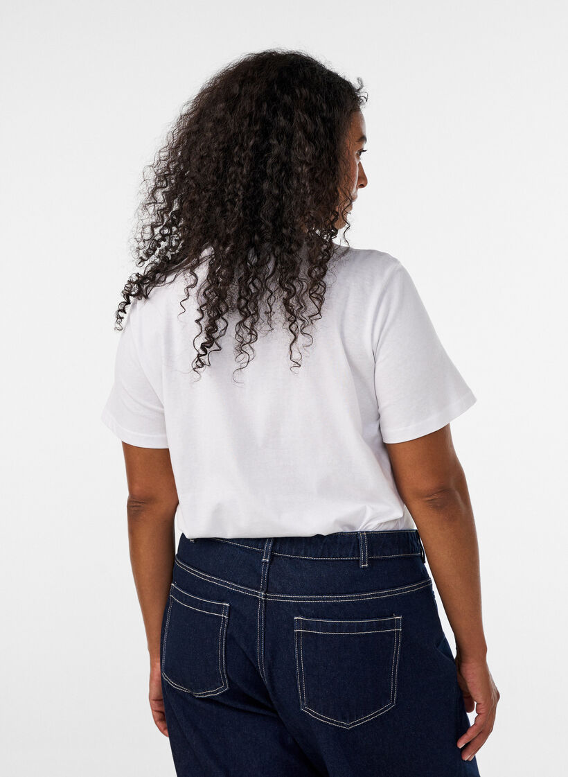 Cotton T-shirt with text badge, White, Model image number 2