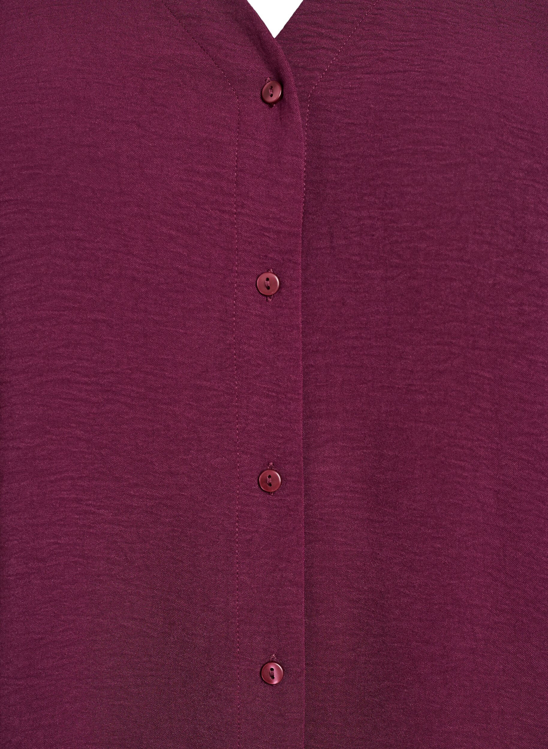 Zizzifashion Shirt Blouse with V-Neck and 3/4 Sleeves, Dark Bordeaux, Packshot image number 2