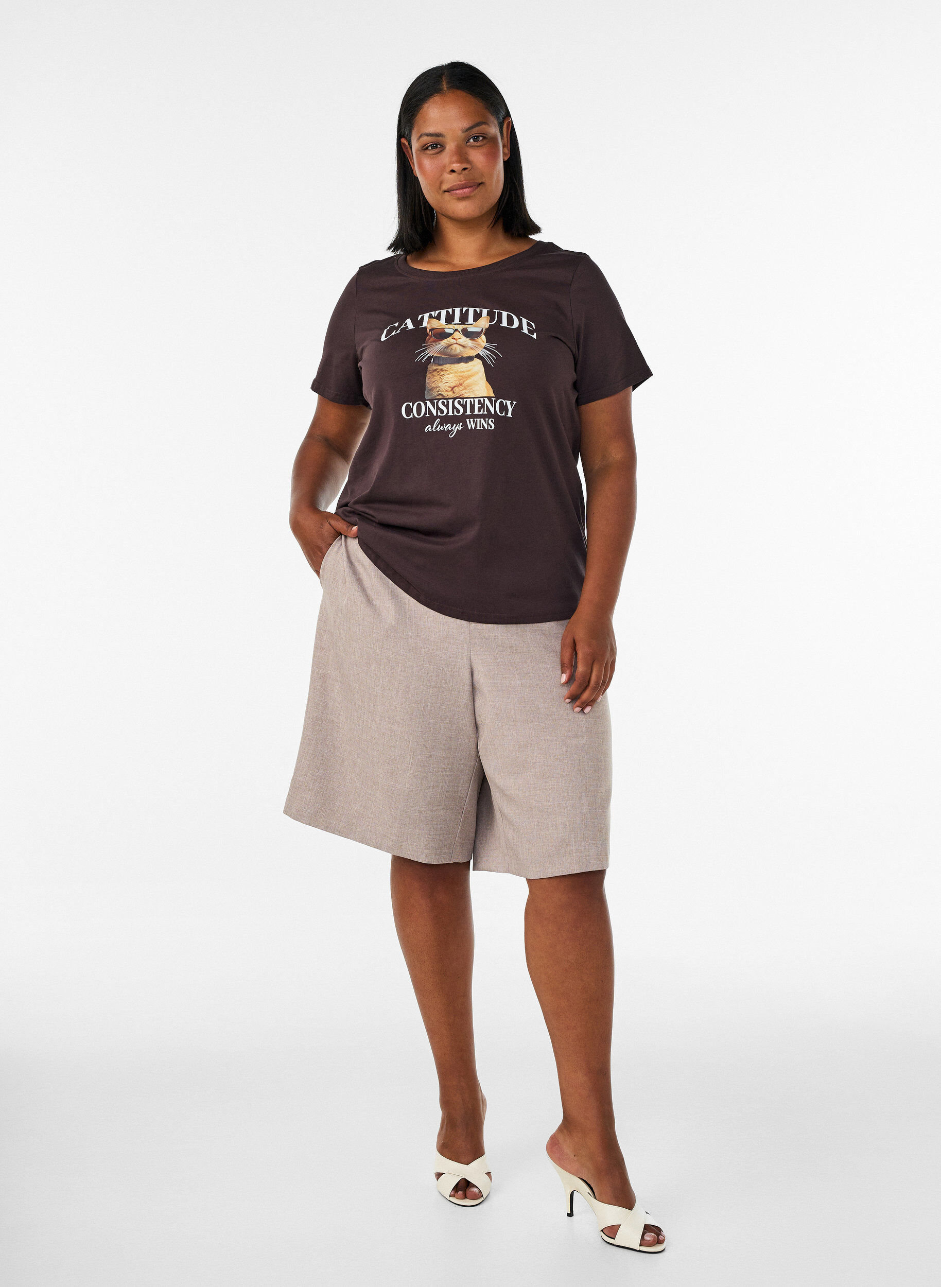 ZizzifashionCotton T-shirt with front print, Brown, Model image number 1