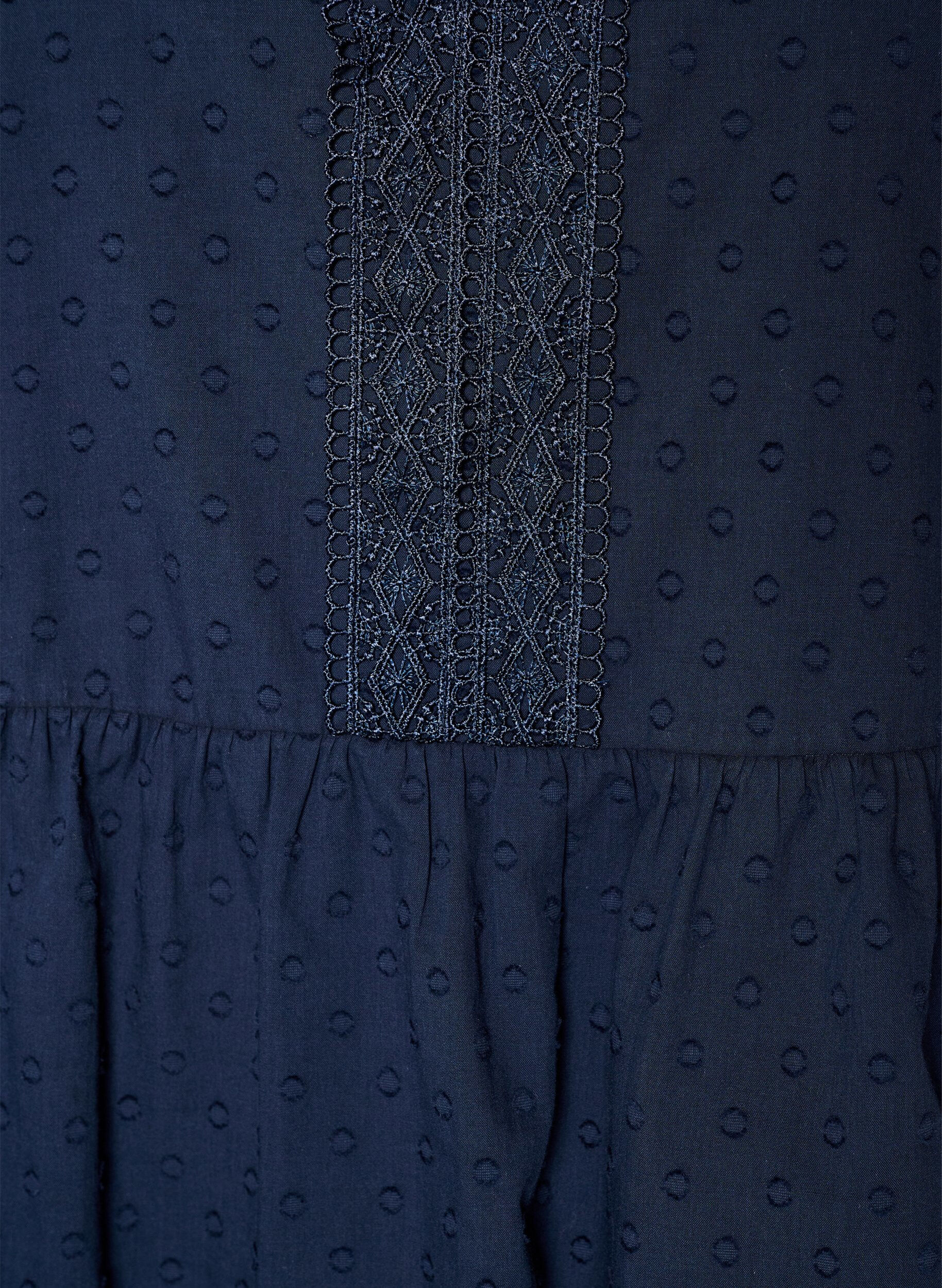 Zizzifashion Blouse in textured cotton with crochet details, Blue, Packshot image number 2
