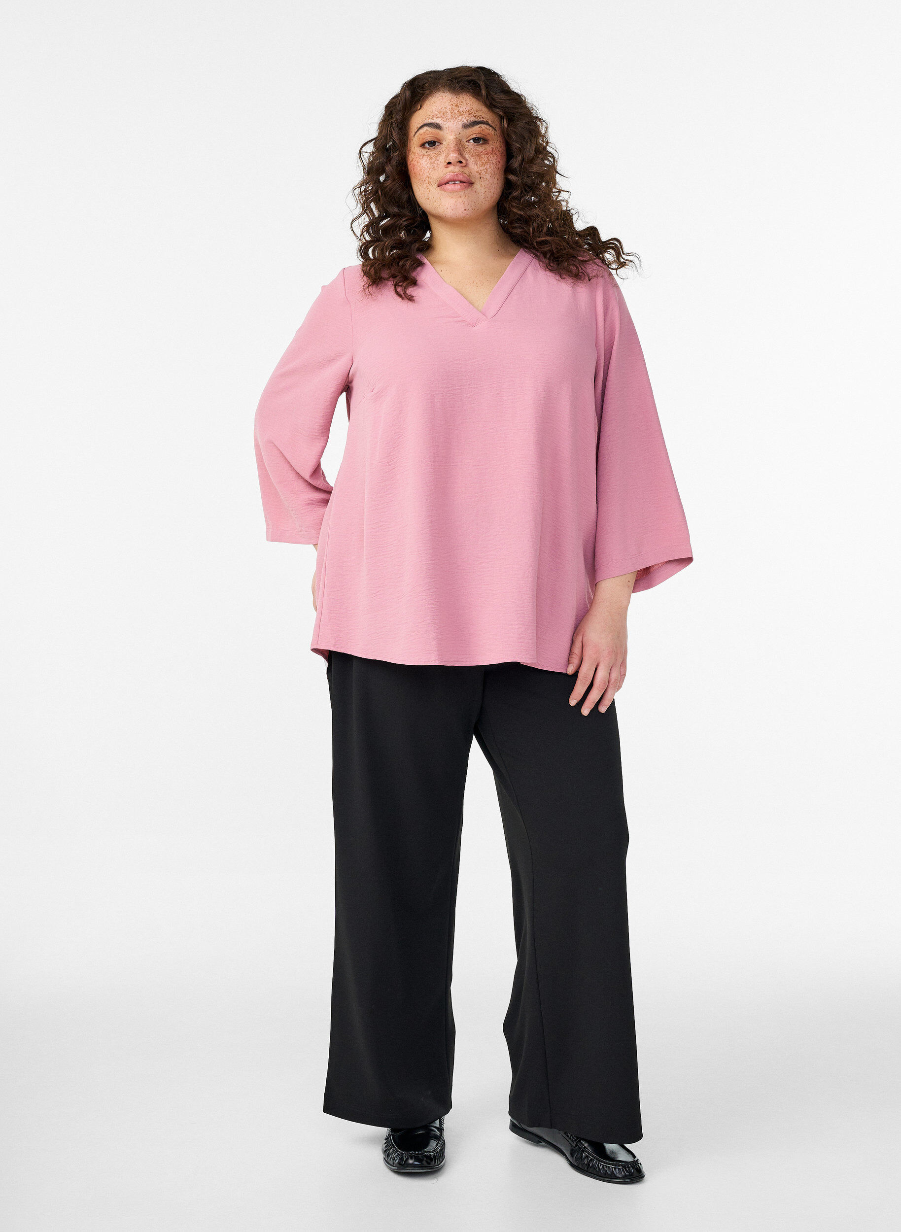 Zizzifashion Blouse with 3/4 sleeves, Rose, Model image number 1