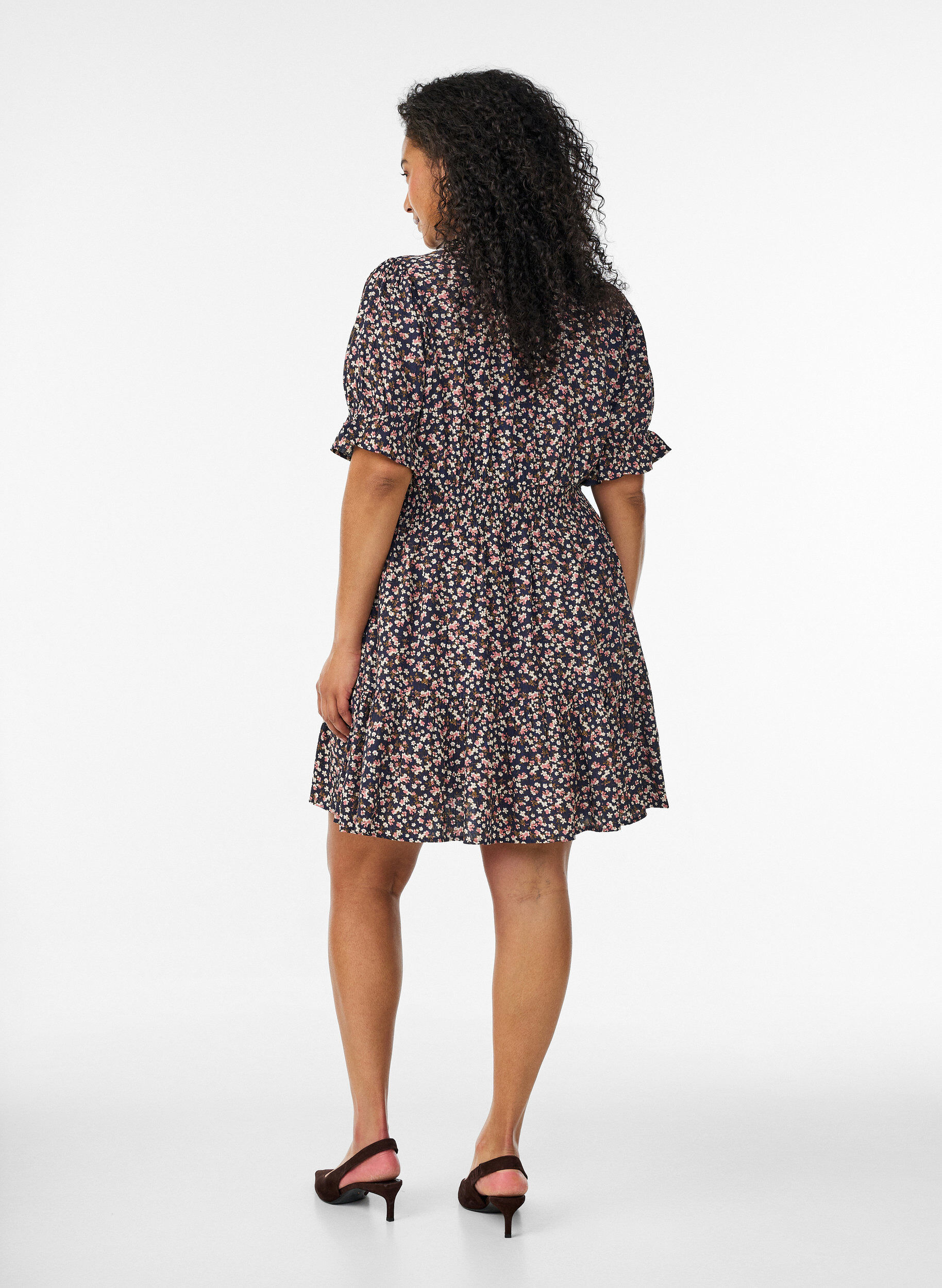 Zizzifashion Short viscose dress with ruffle details, Blue, Model image number 2