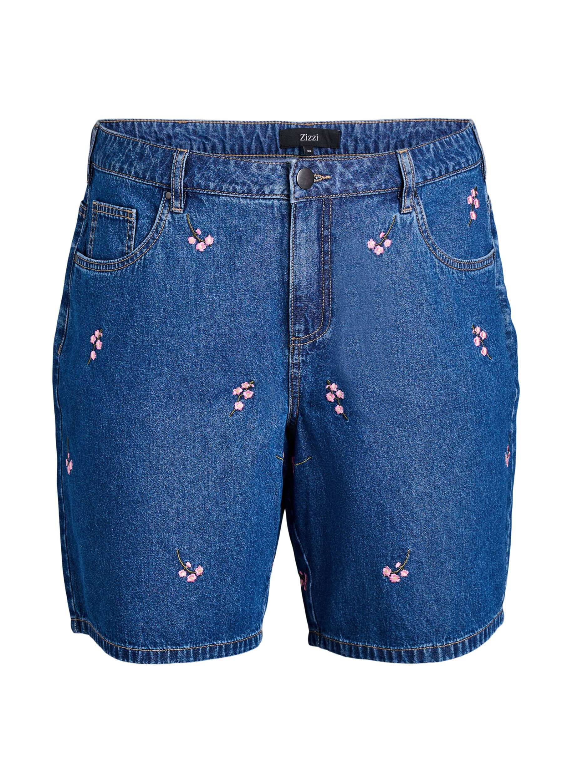 Denim shorts with embroidered flowers