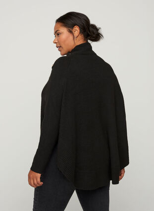 Knitted poncho with button details, Black, Model image number 1