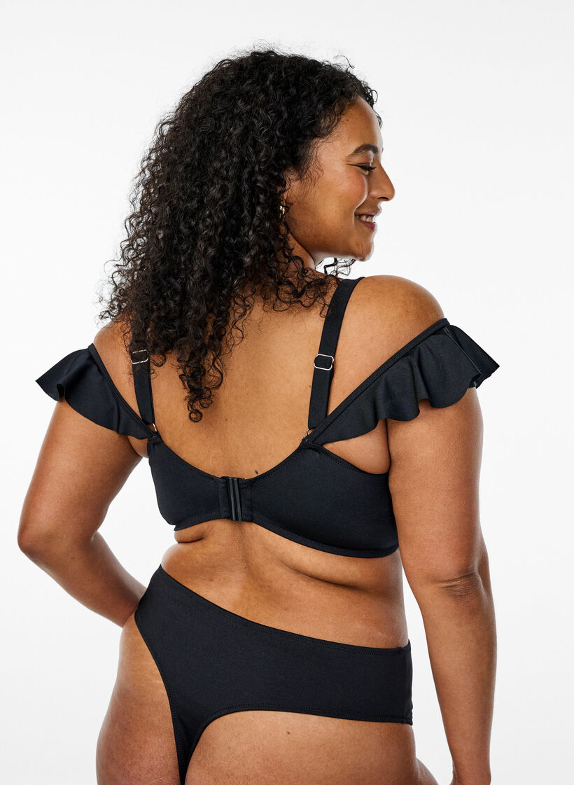 Bikini top with ruffles and underwire, Black, Model image number 2
