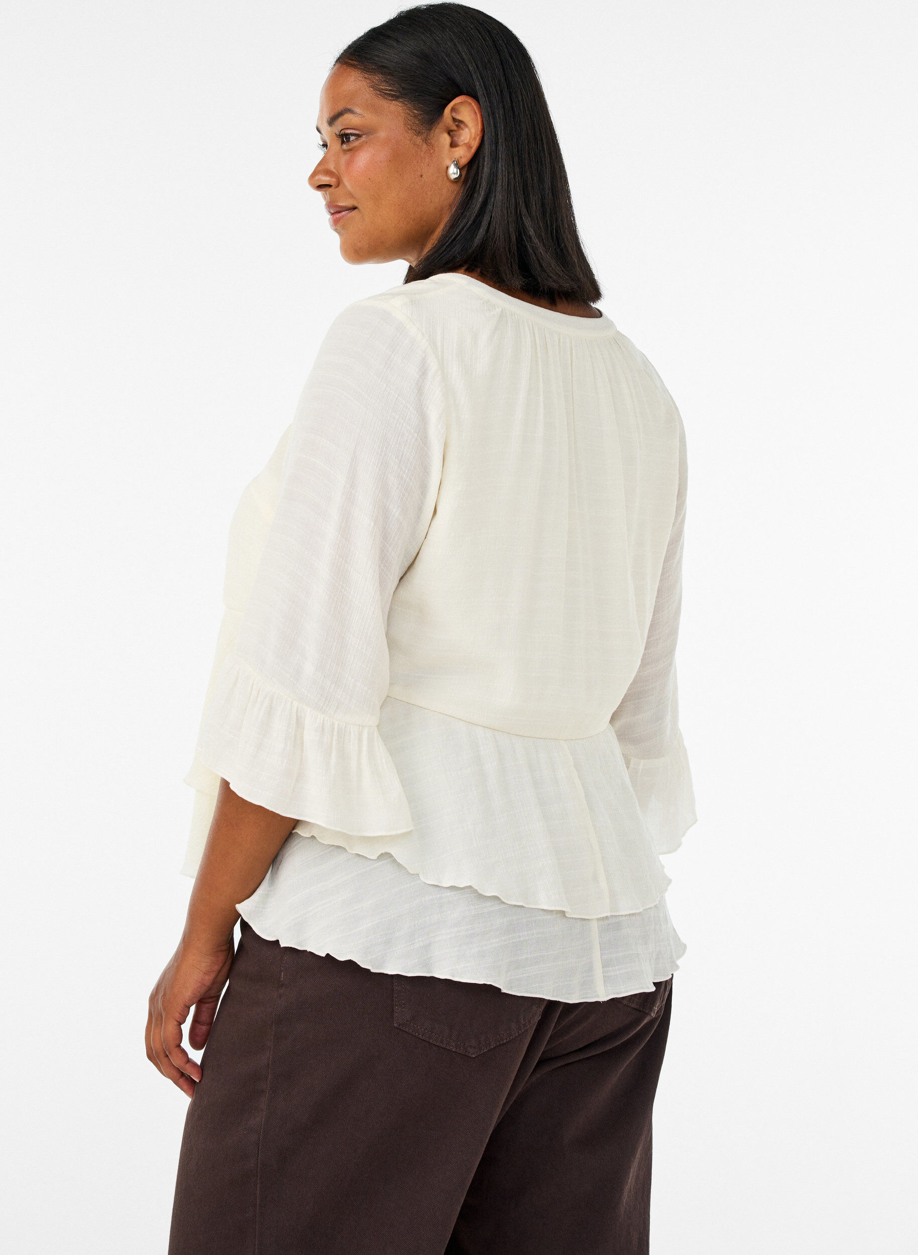 ZizzifashionBlouse with 3/4-sleeves and ruffle details, Vanilla, Model image number 3