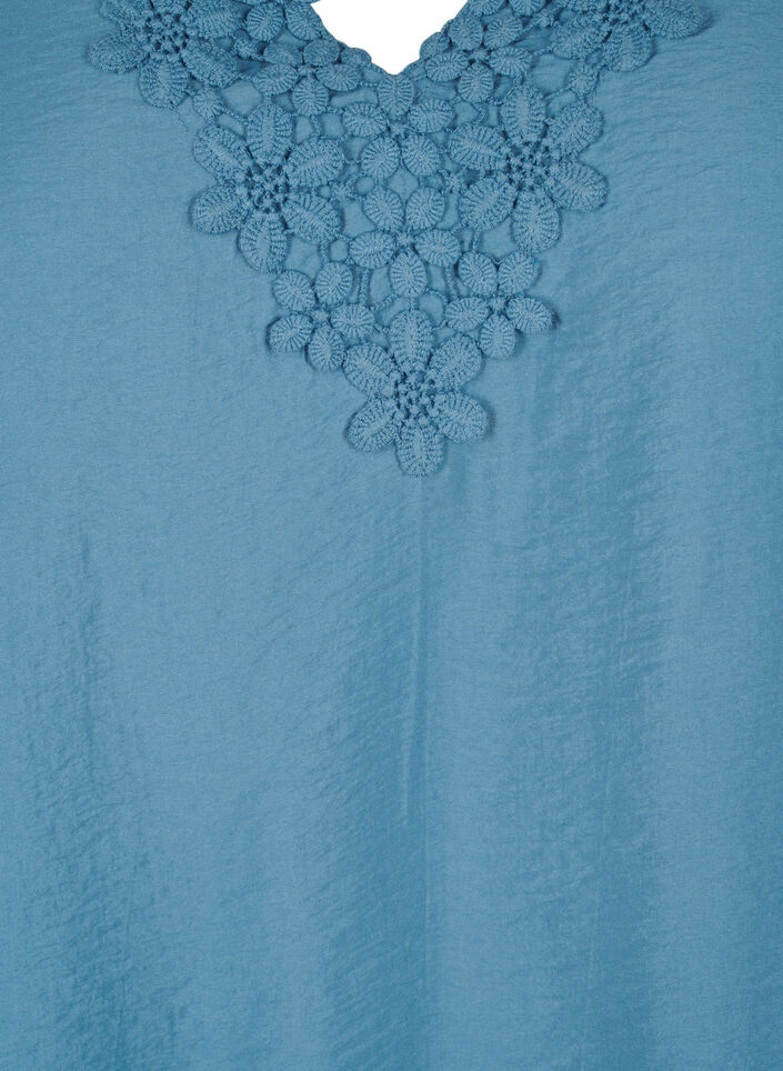 Viscose blouse with v-neck and embroidery detail, Light Blue, Packshot image number 2