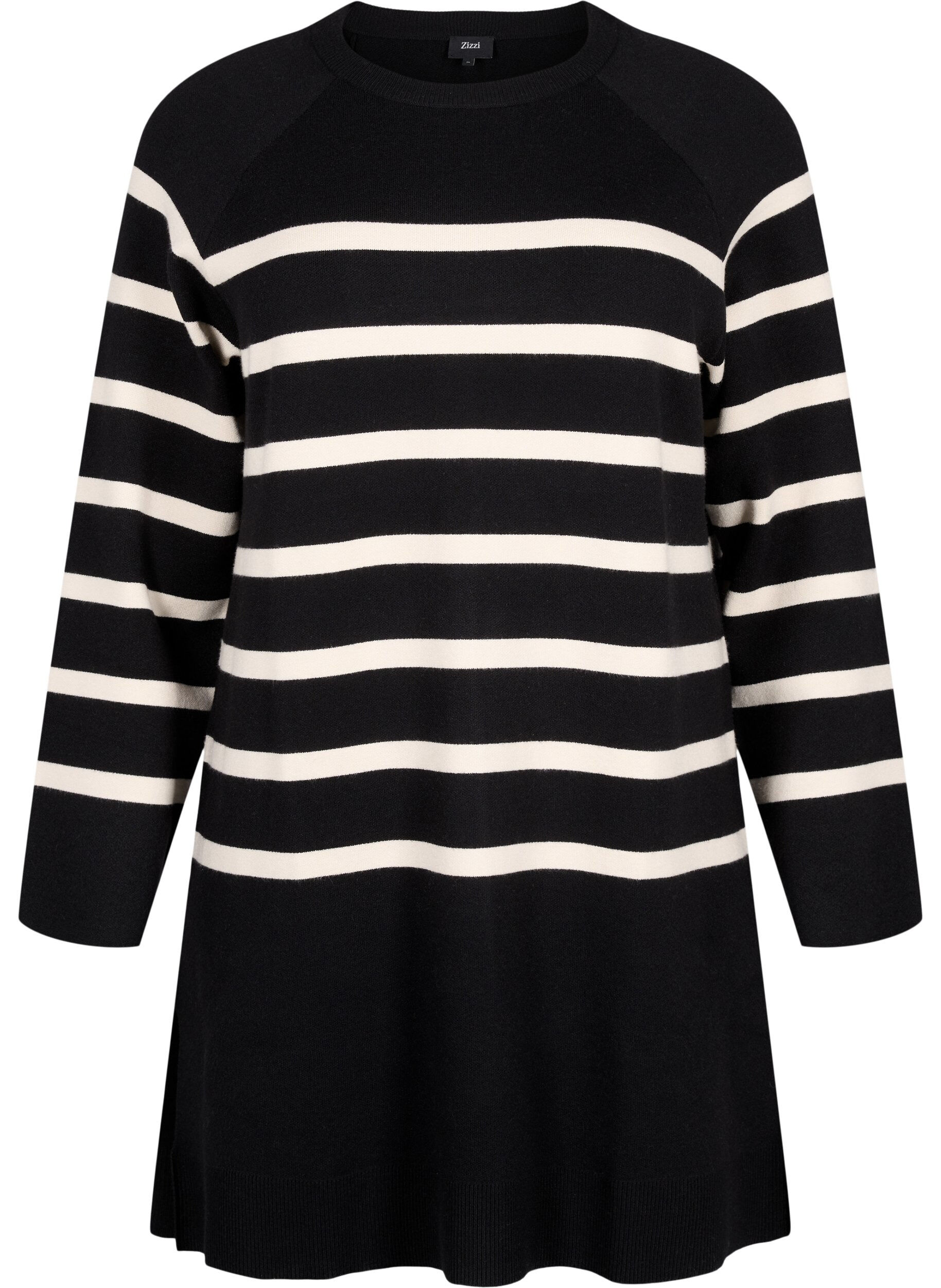 Zizzifashion Knitted dress with a round neck and slit, Black, Packshot image number 0