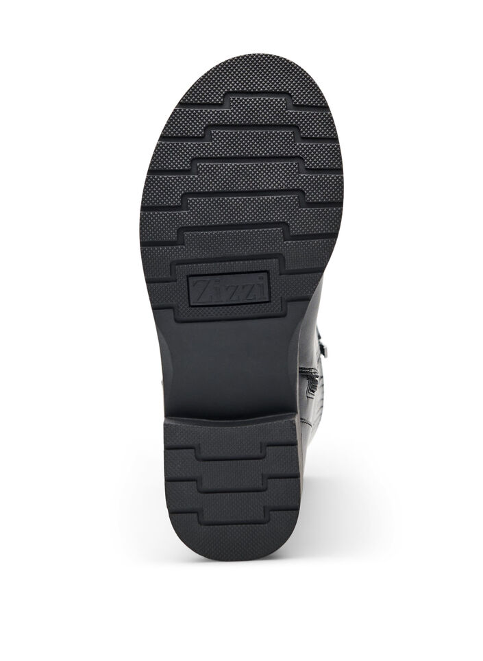 High leather boot with decorative buckles, Black, Packshot