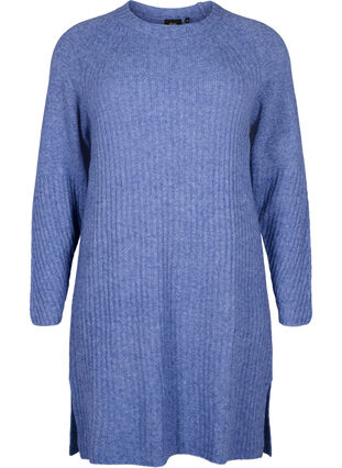 Rib-knit dress with slit, Gray Blue Mel., Packshot image number 0