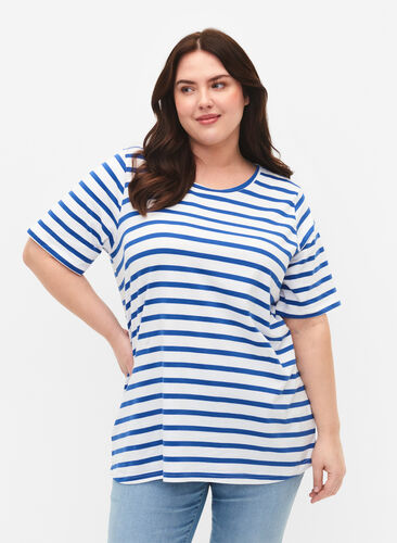Striped cotton t-shirt, Blue Stripes, Model image number 0