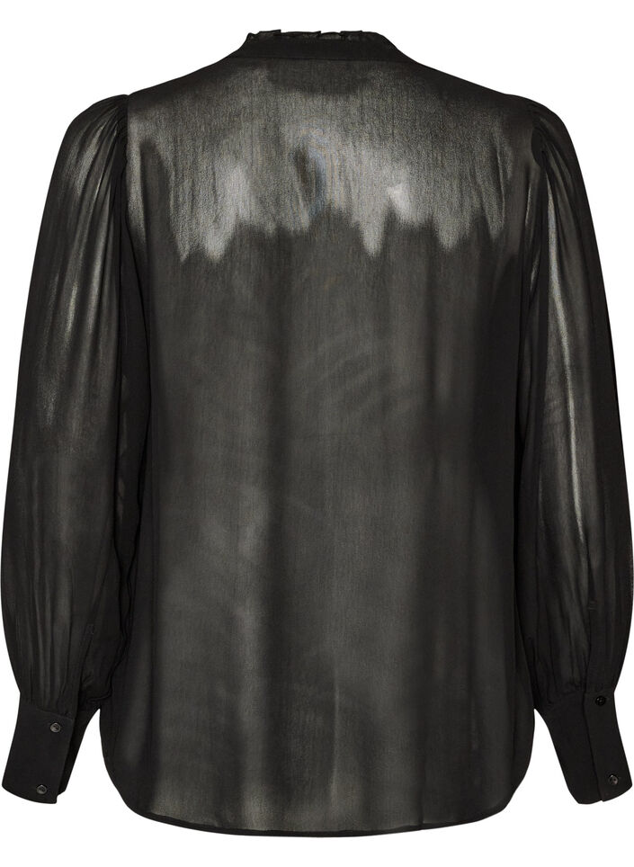 Viscose blouse with a ruffle collar, Black, Packshot image number 1