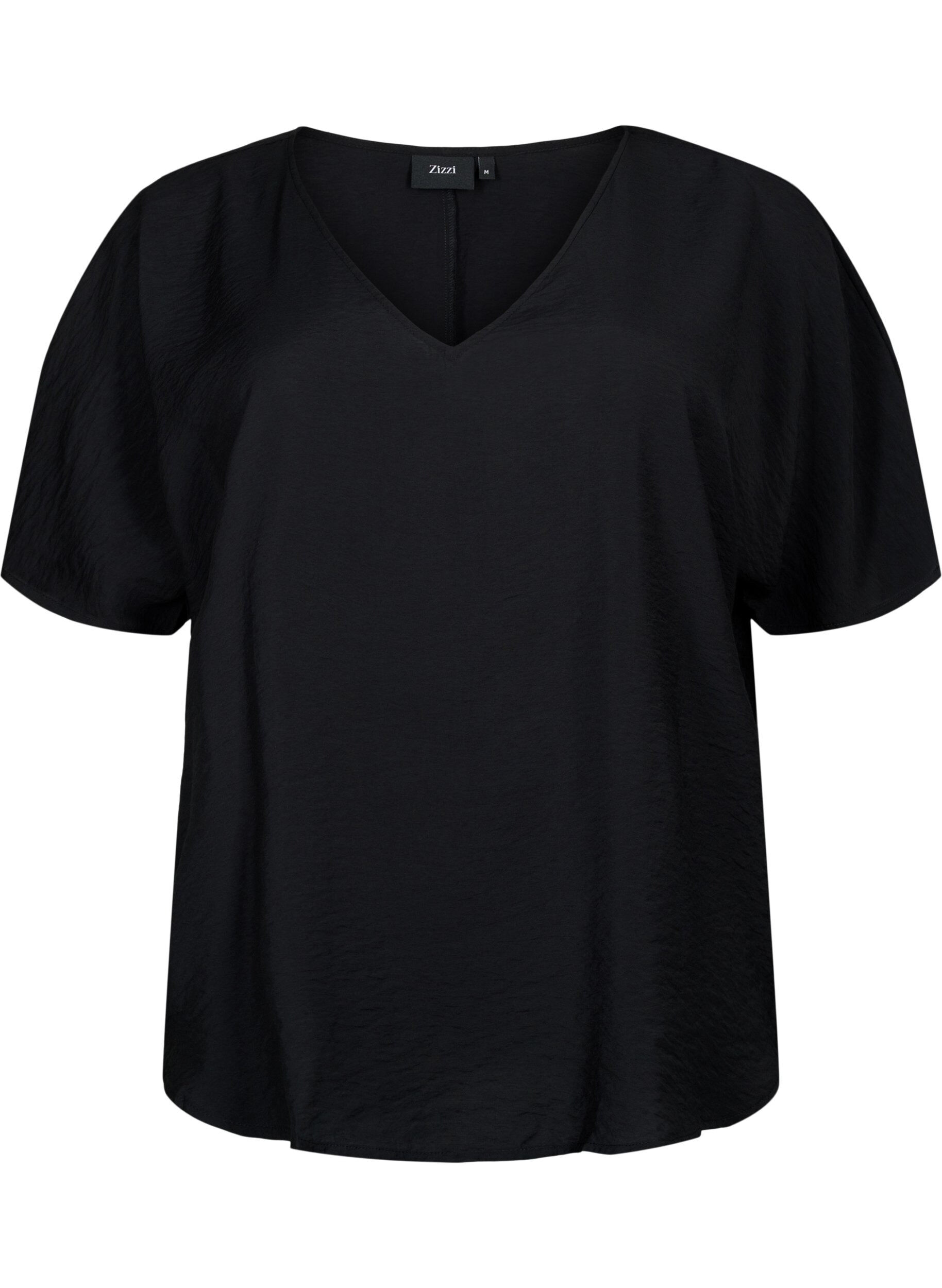 Zizzifashion Short-sleeved viscose blouse with v-neck, Black, Packshot image number 0