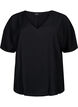 Short-sleeved viscose blouse with v-neck, Black, Packshot image number 0