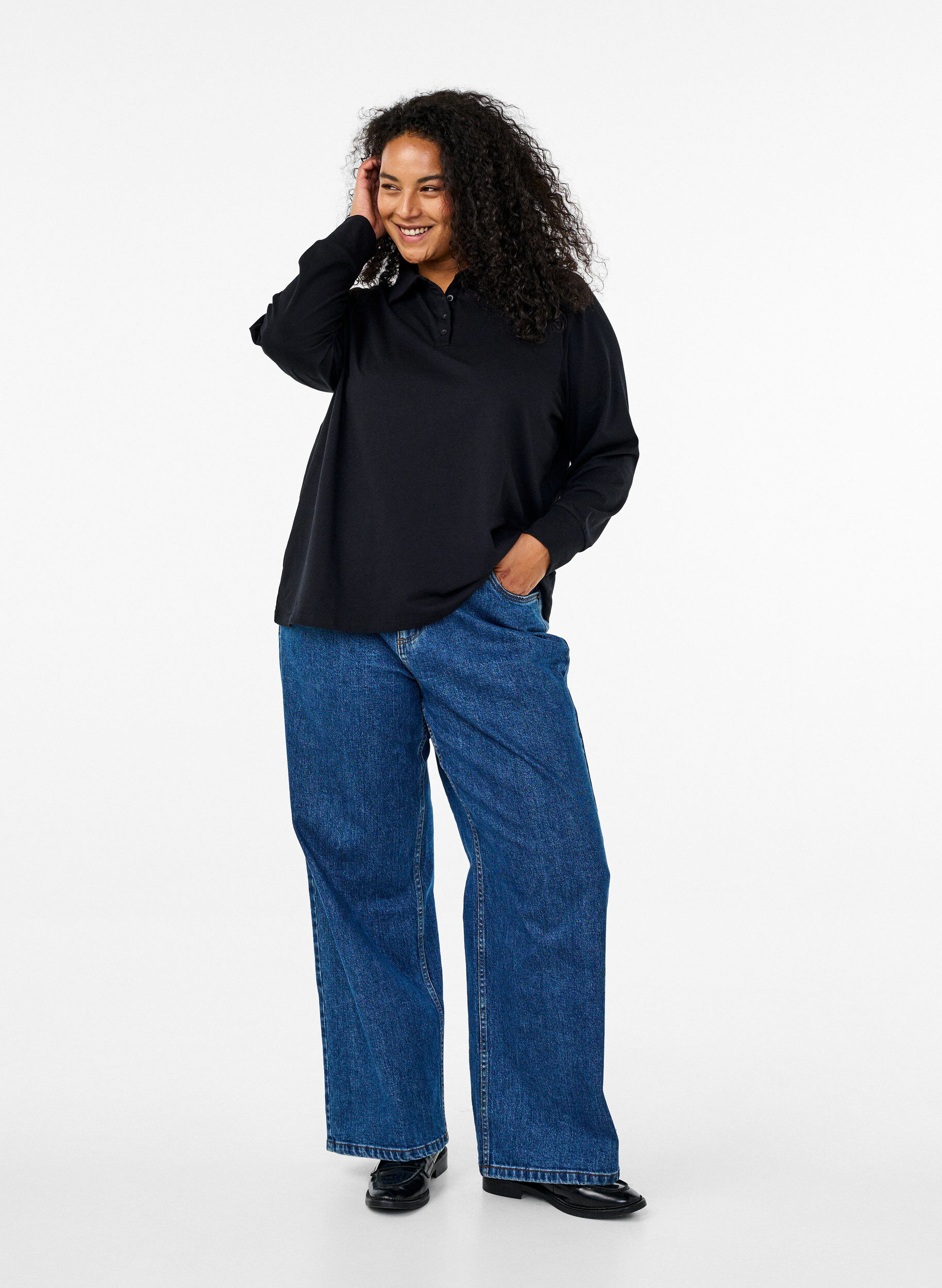 Zizzifashion Long-sleeved polo shirt, Black, Model image number 1