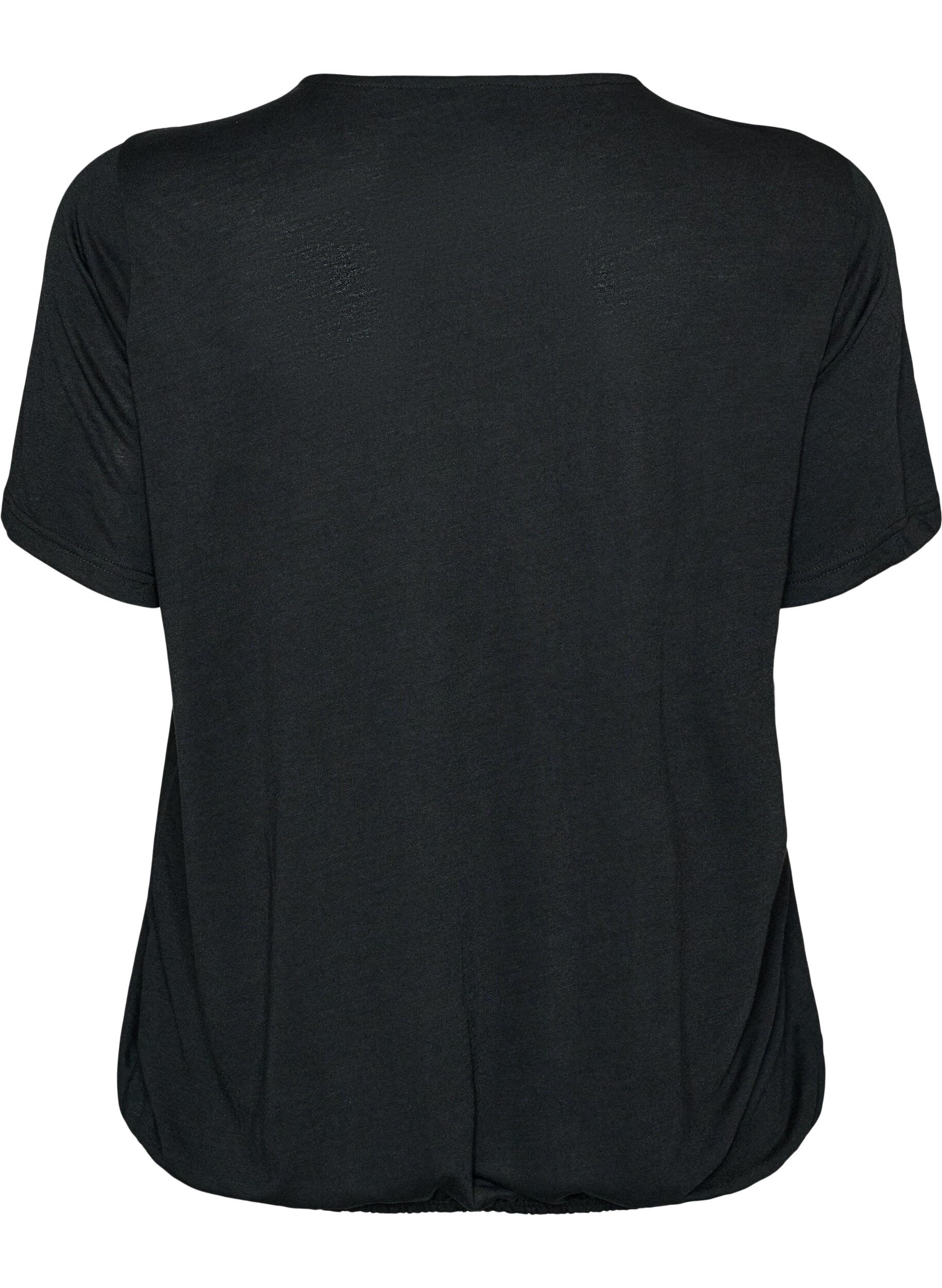 Zizzifashion Blouse with lace insert and balloon sleeves, Black, Packshot image number 1