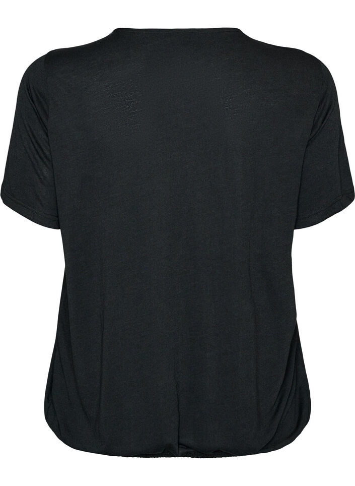 Blouse with lace insert and balloon sleeves, Black, Packshot image number 1