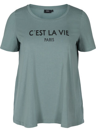 Short-sleeved t-shirt with print, Balsam Green PARIS, Packshot image number 0