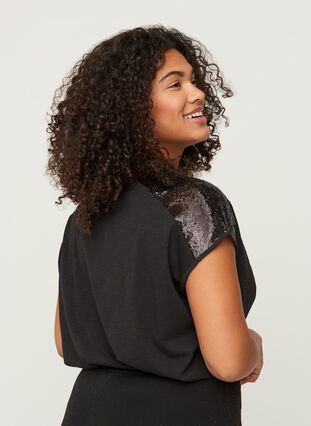 Short-sleeved sequined t-shirt, Black, Model image number 1