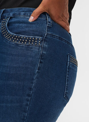 High rise, studded Nille jeans with studs, Medium Blue denim, Model image number 2