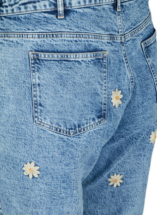 Mille mom fit jeans with flowers, Blue denim w. flower, Packshot image number 3