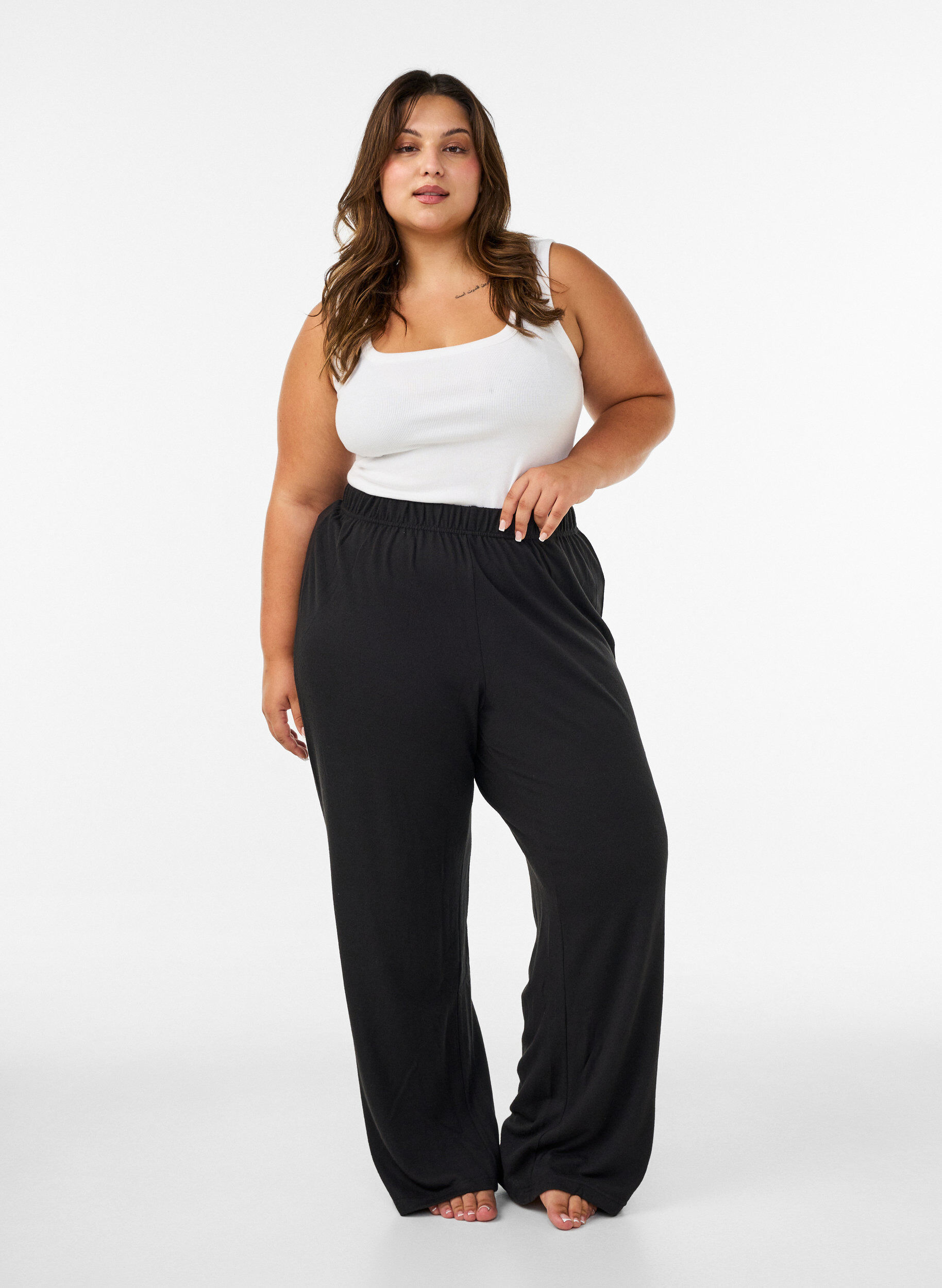 ZizzifashionHigh-waisted wide-leg jersey trousers, Black, Model image number 1