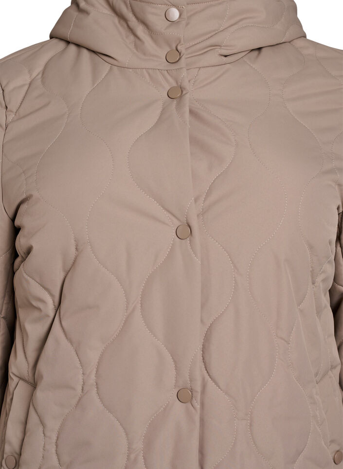 Mid-length quilted jacket with a hood, Brown, Packshot