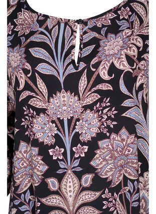 Tunica in viscose with 3/4 sleeves, Black Graphic Flower, Packshot image number 2