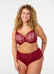 Bra with embroidered lace and moulded cups, Dark Bordeaux, Model image number 1