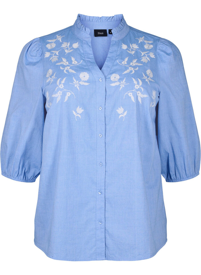 Cotton shirt blouse with embroidered flowers, Vista Bl. W. White, Packshot image number 0