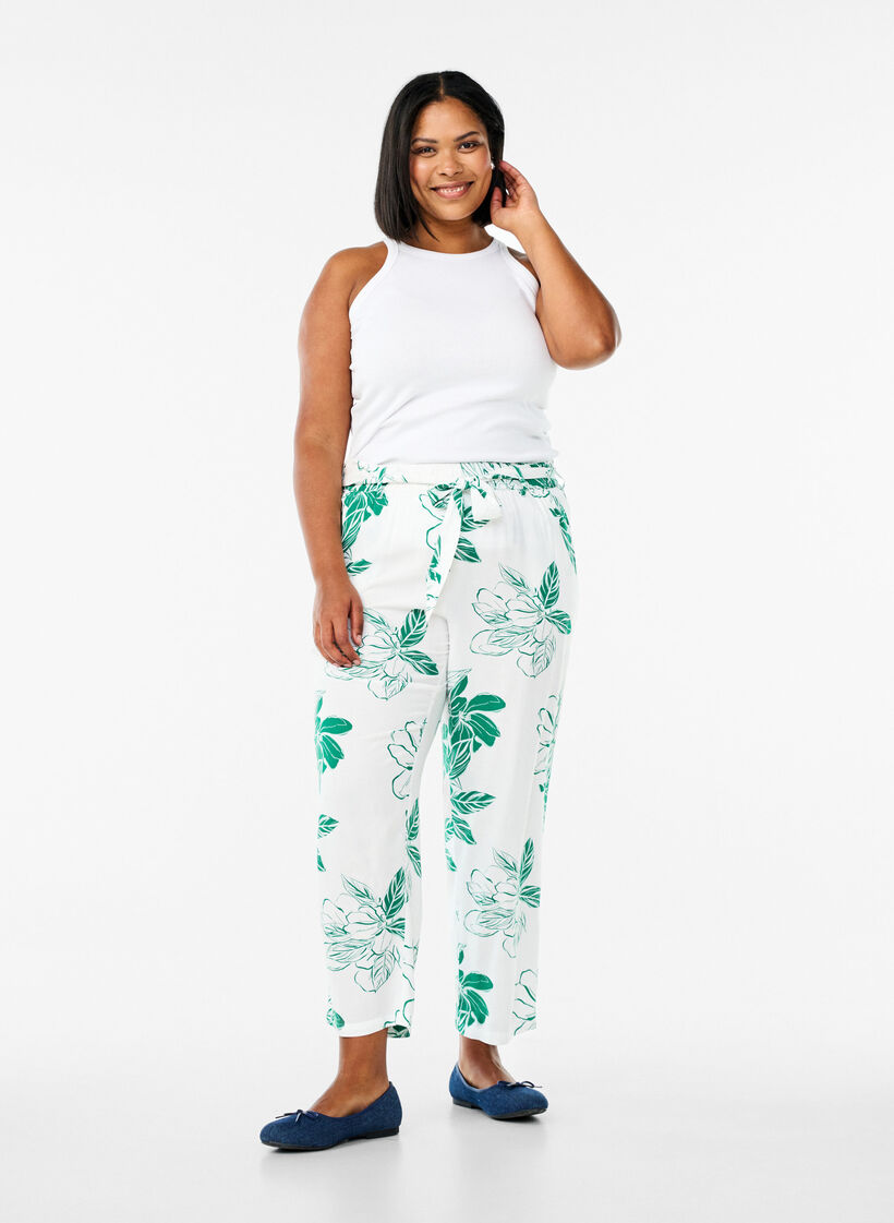 High-waisted viscose trousers, Green, Model image number 0