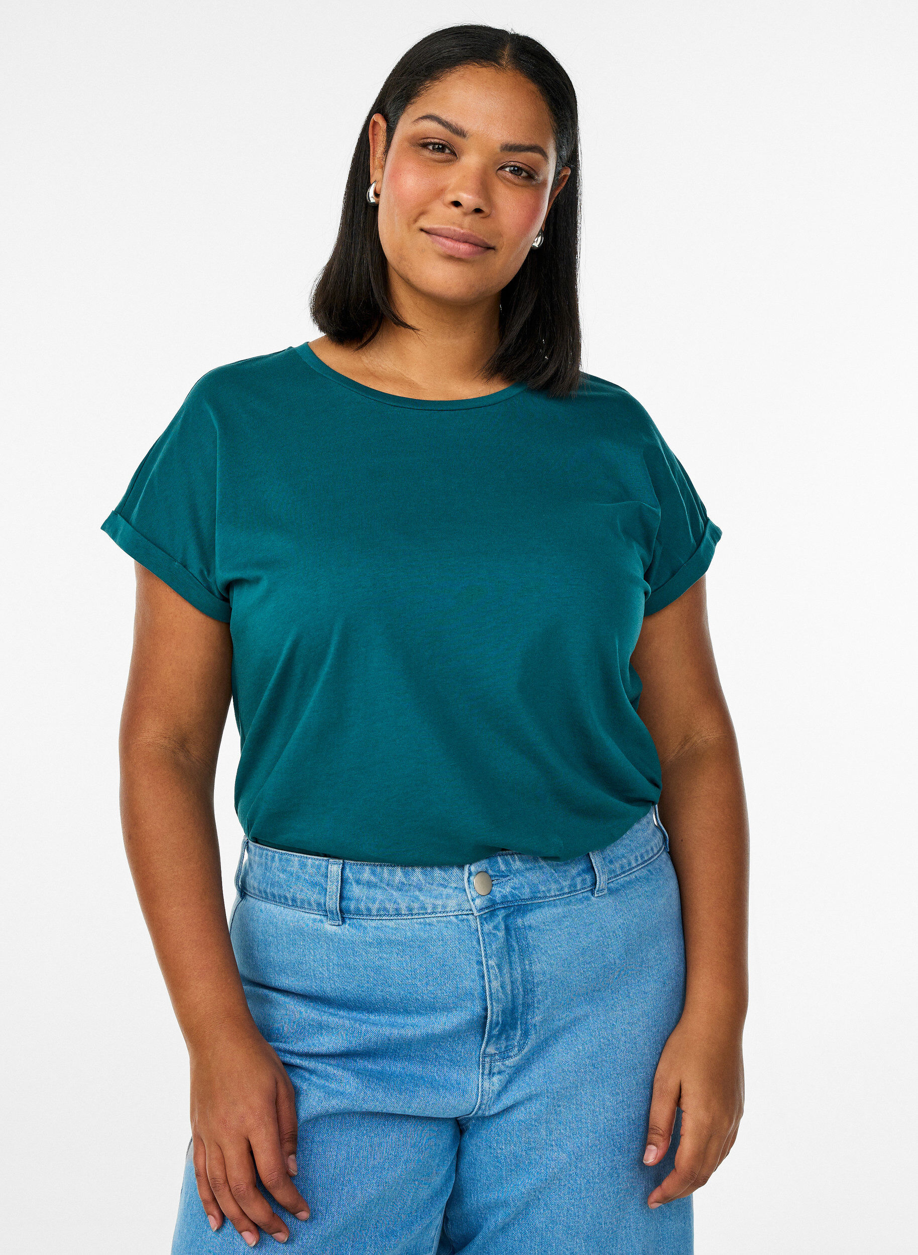 Short-sleeved cotton blend t-shirt, Green, Model