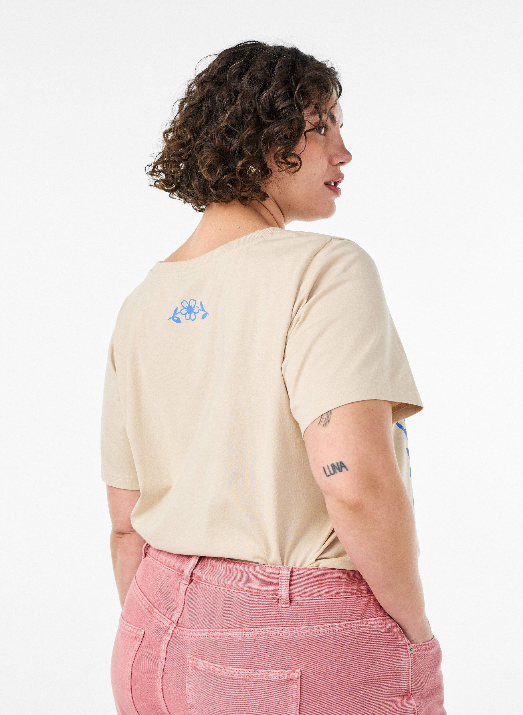 Zizzifashion Cotton T-shirt with print, Beige, Model image number 2