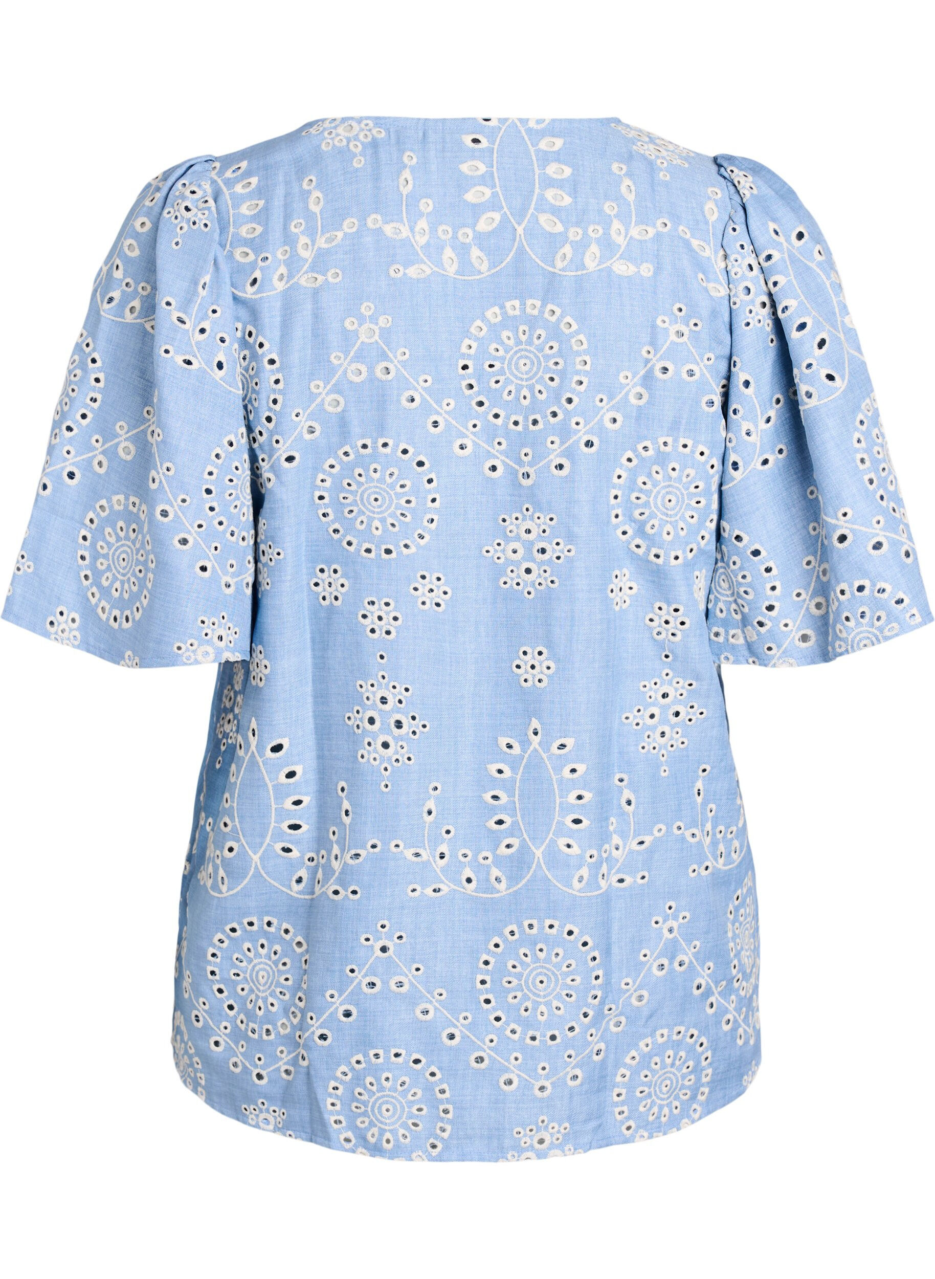 Zizzifashion Blouse with broderie anglaise and short puff sleeves, Blue, Packshot image number 1
