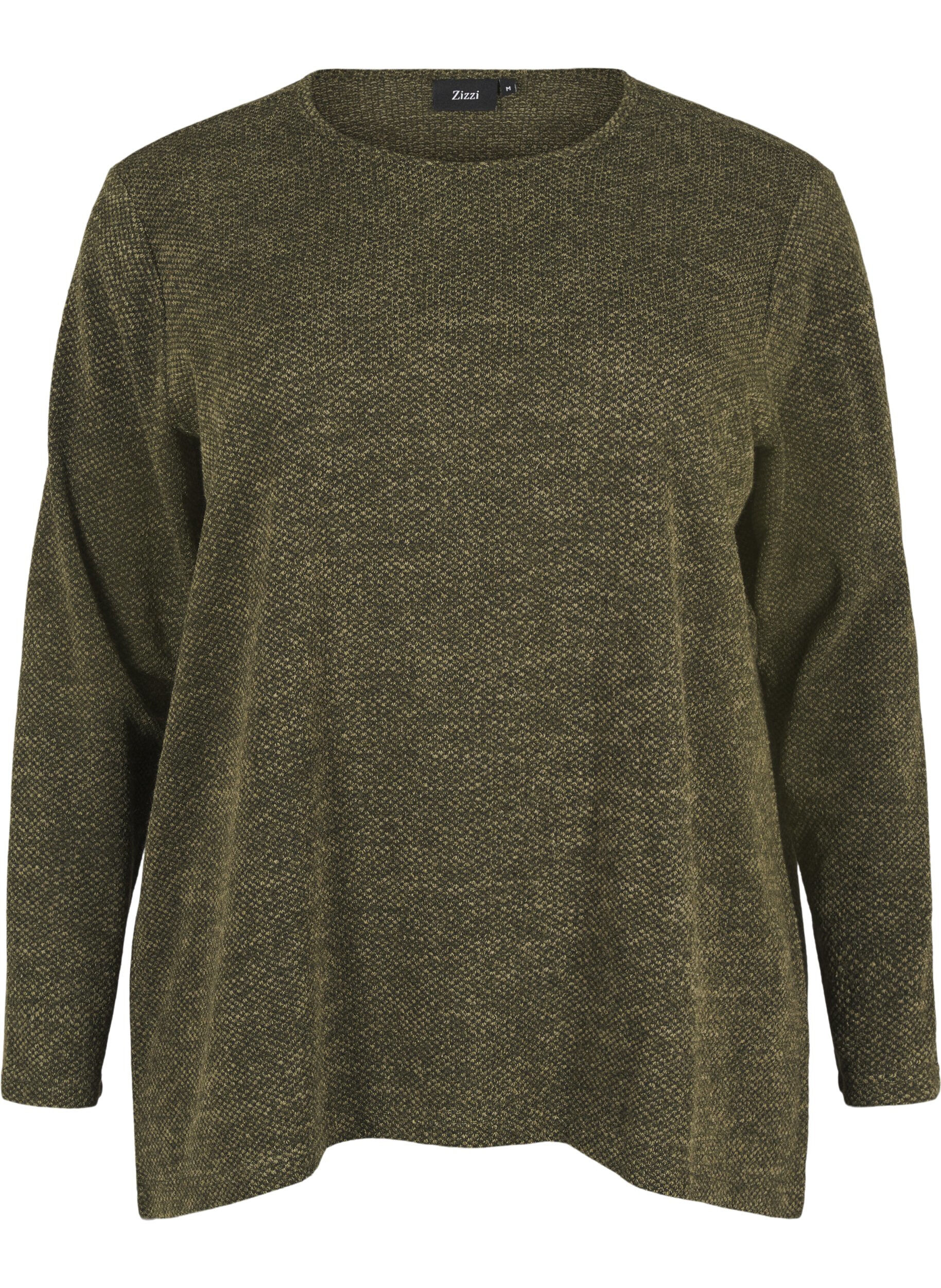 Zizzifashion Melange blouse with round neck and long sleeves, Winter Moss, Packshot image number 0