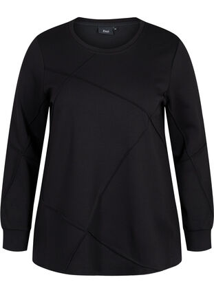 Long-sleeved sweat blouse with rounded neckline, Black, Packshot image number 0